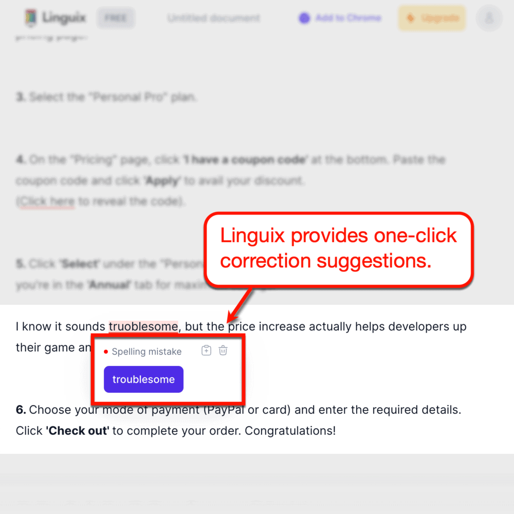 Linguix one-click correction suggestions