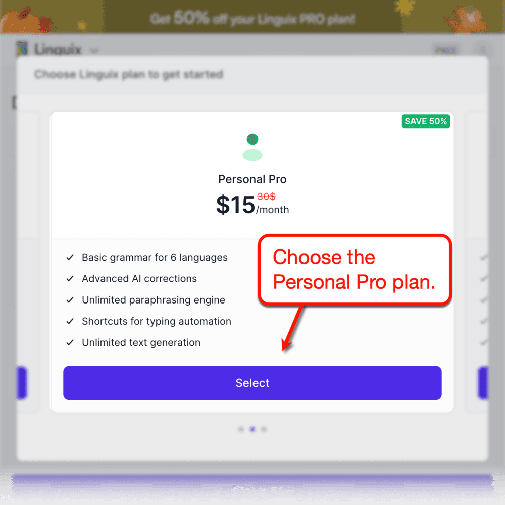 Choosing a premium Linguix plan