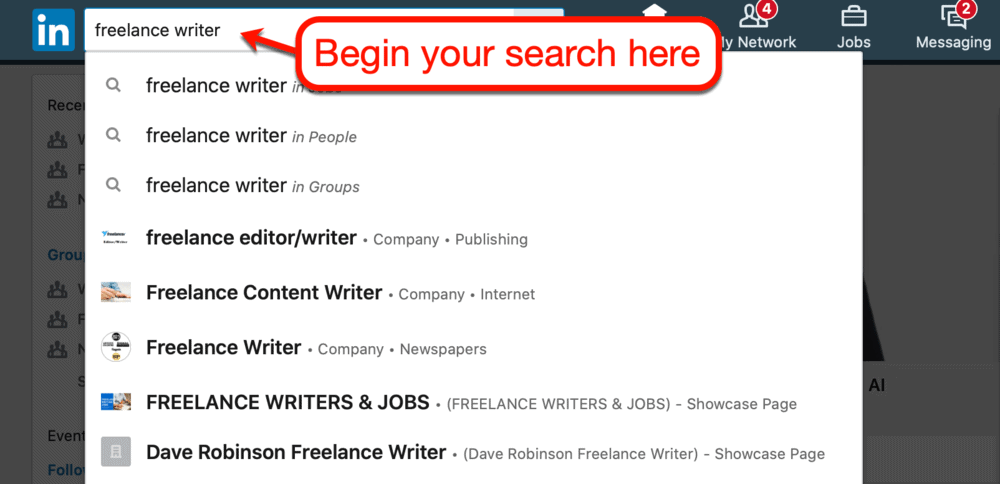 Searching for freelancers on LinkedIn