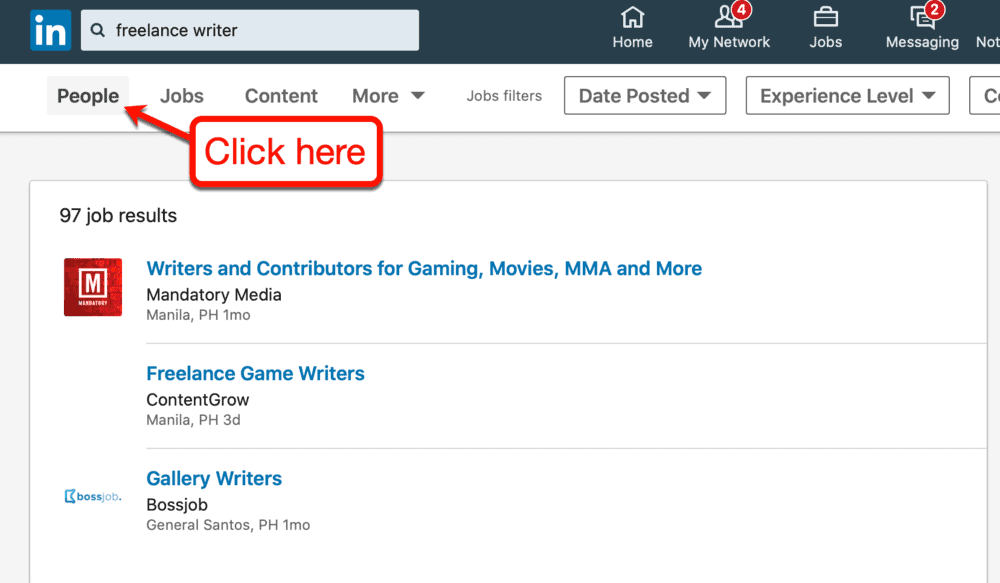 People tab on LinkedIn search