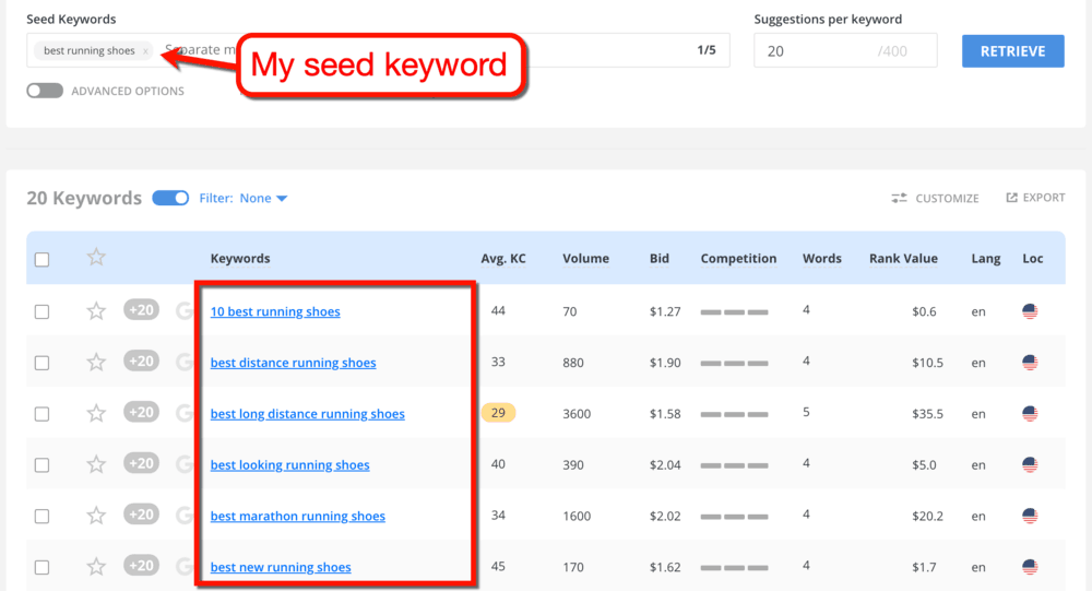 Long Tail Pro Keyword Suggestions