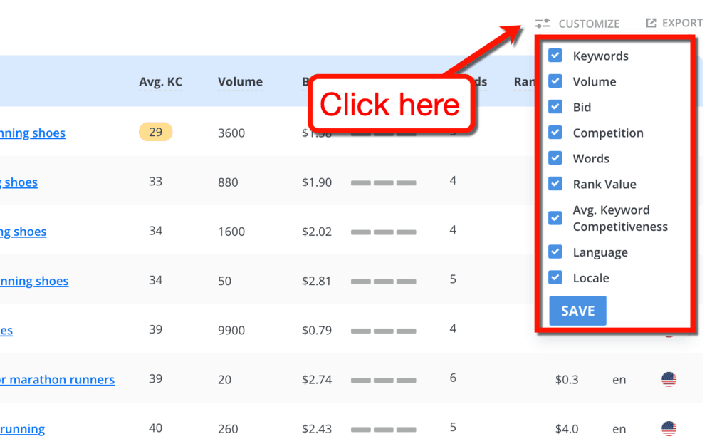 Long Tail Pro Customize Results