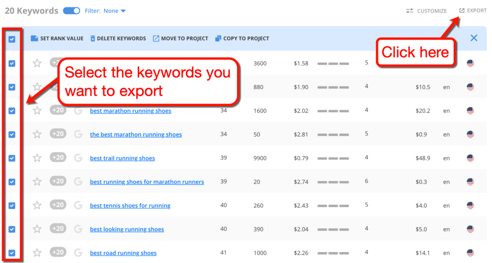 Long Tail Pro Export Results
