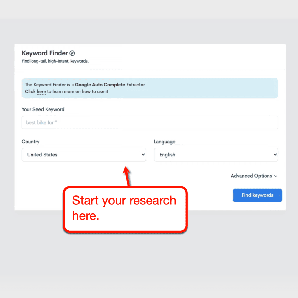 LowFruits keyword finder tool interface
