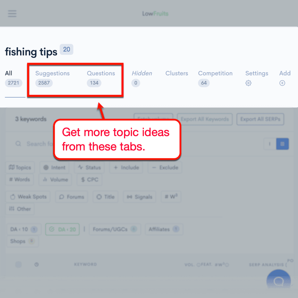 LowFruits tabs for more topic ideas