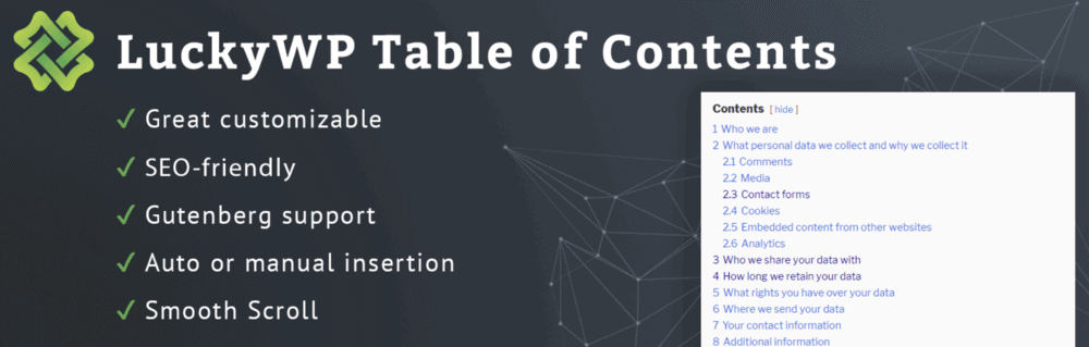 LuckyWP Table of Contents