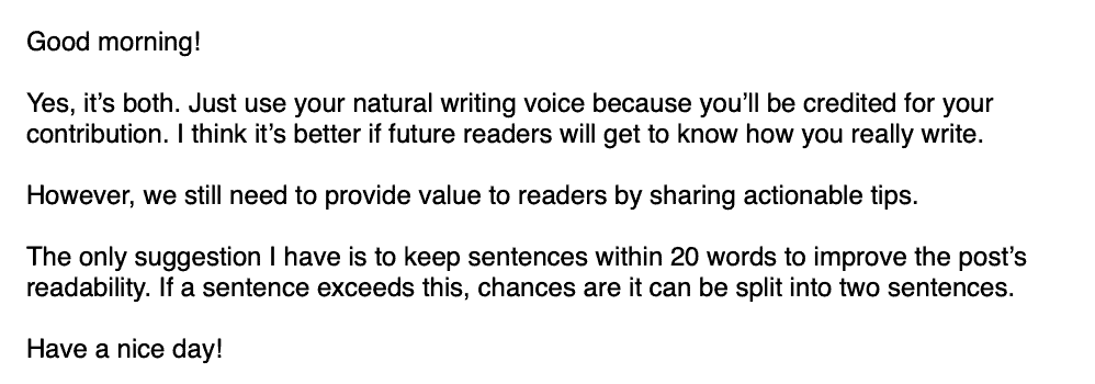 Feedback to freelancer