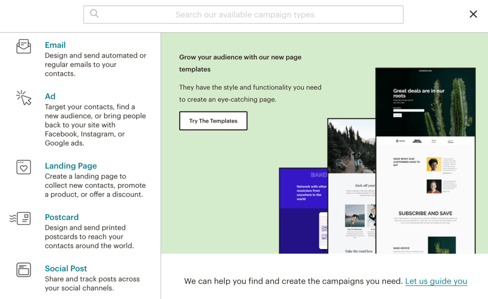 MailChimp Create Campaign Window