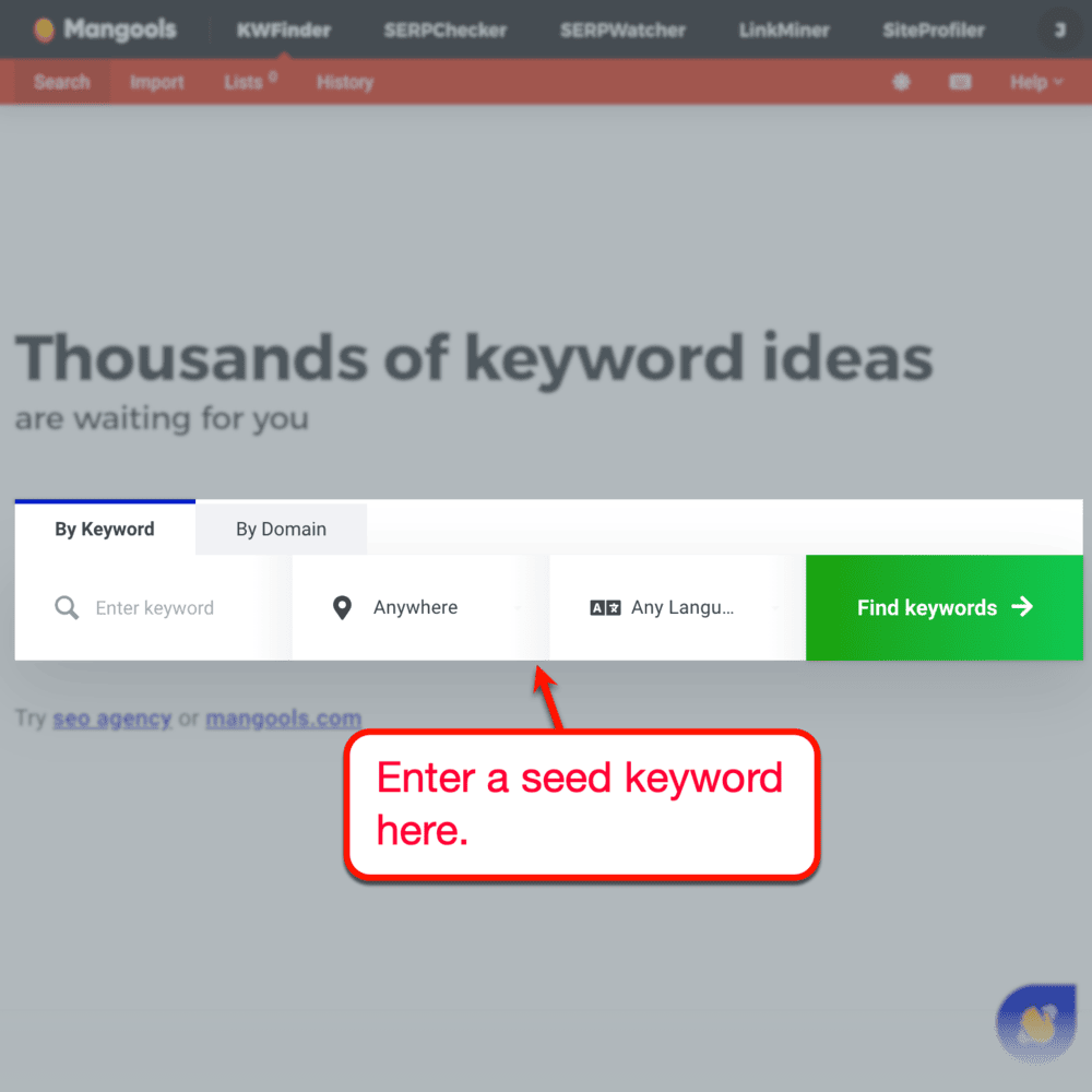 Using Mangools KWFinder interface