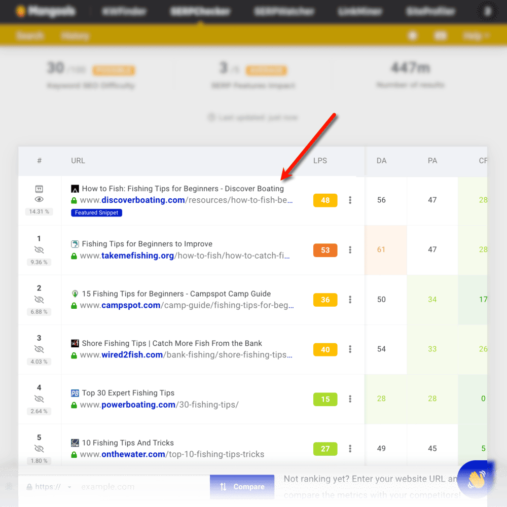 SERPChecker topic research results