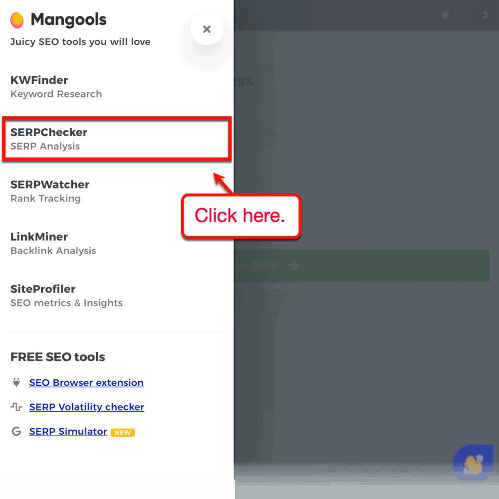 Mangools SERPChecker tool from main menu