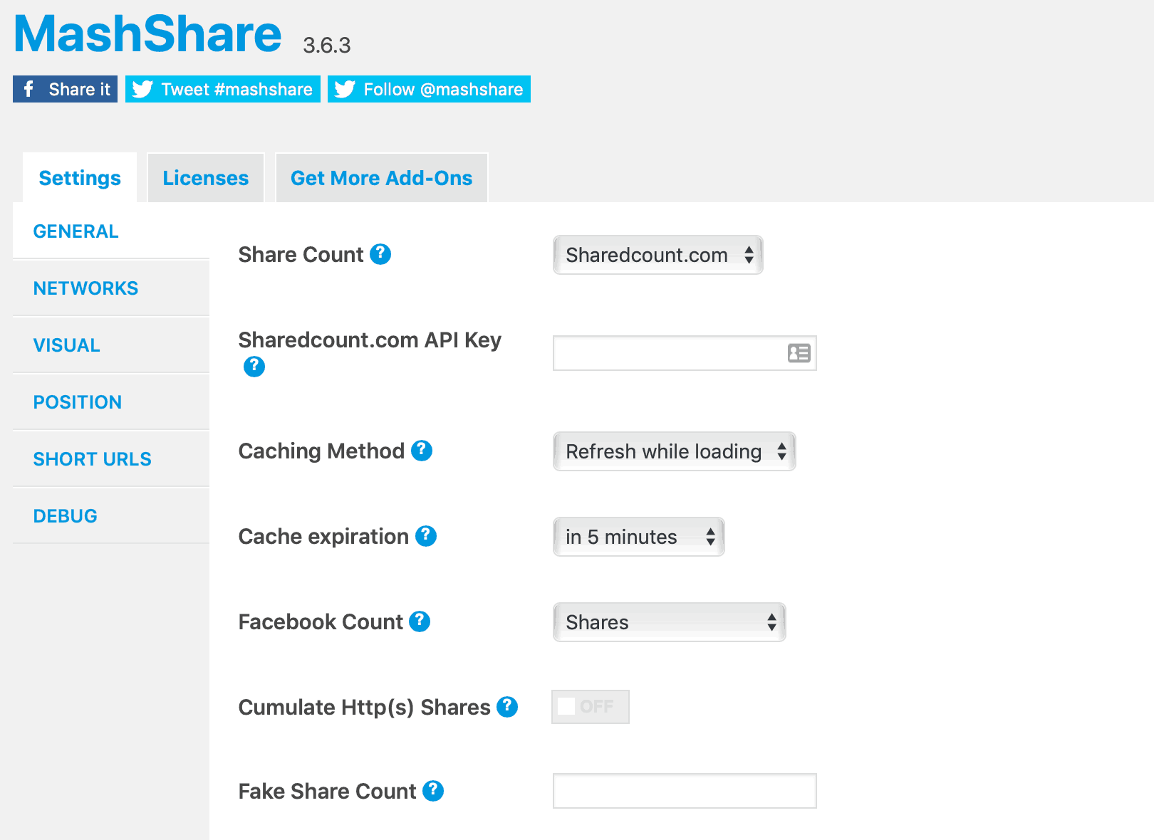 MashShare Settings Page