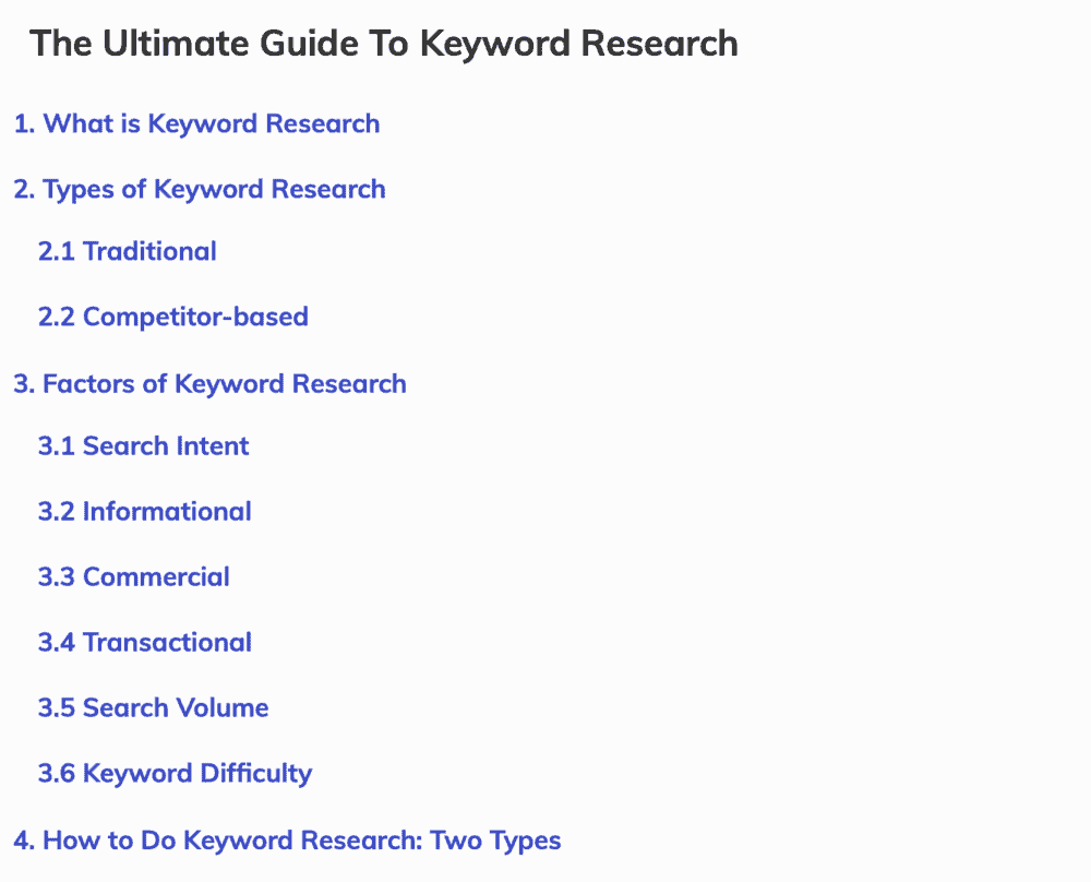 Master Blogging Table of Contents Example