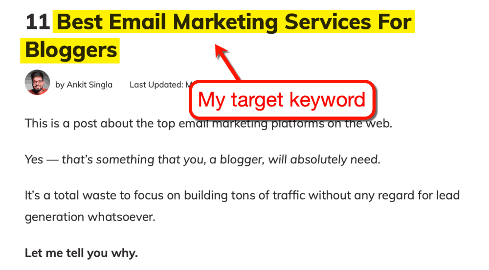 Target Keyword in Master Blogging Post