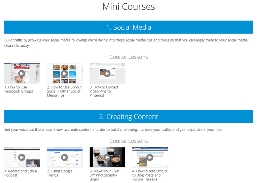 Mini Courses Section
