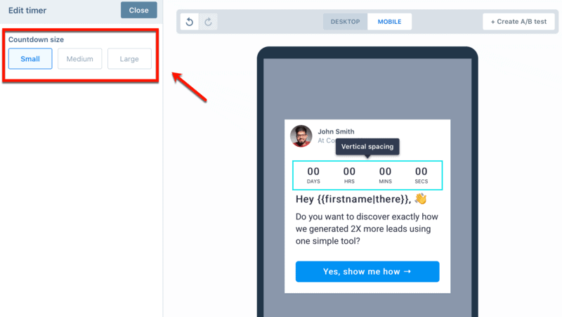 Timer Mobile Editing Settings