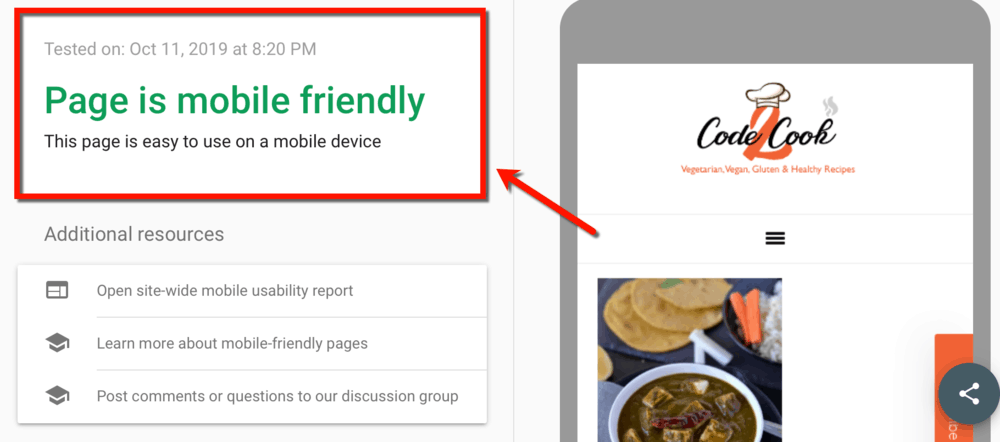 Code2Cook Mobile Friendly Test