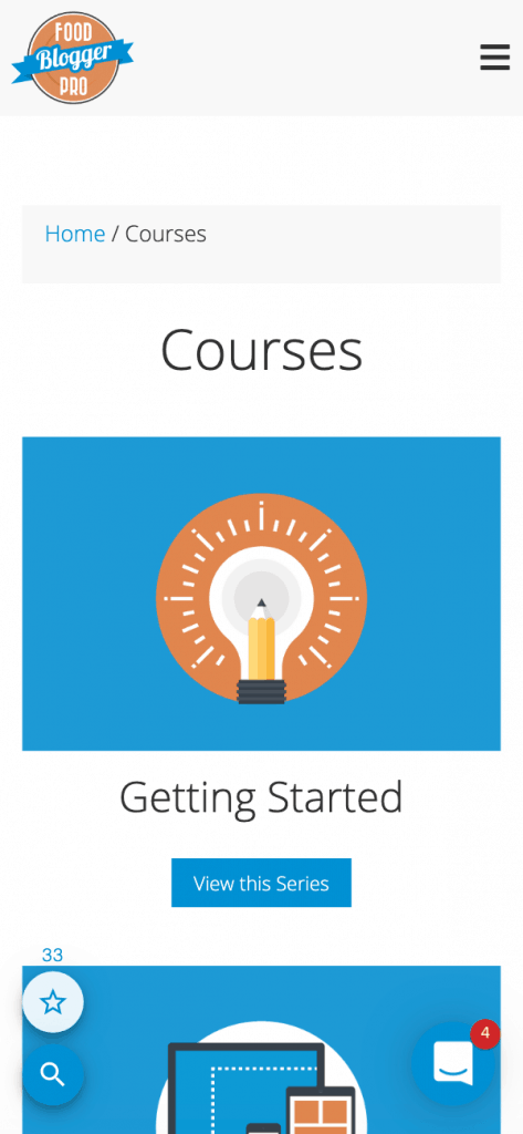 Mobile View Courses Page