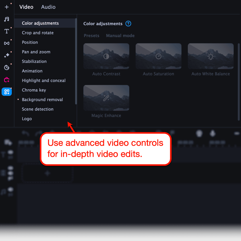 Movavi color adjustments