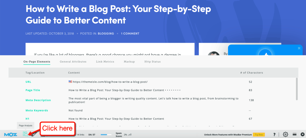 MozBar Page Analysis