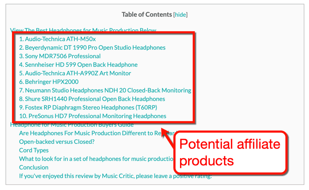 Music Critic Table of Contents