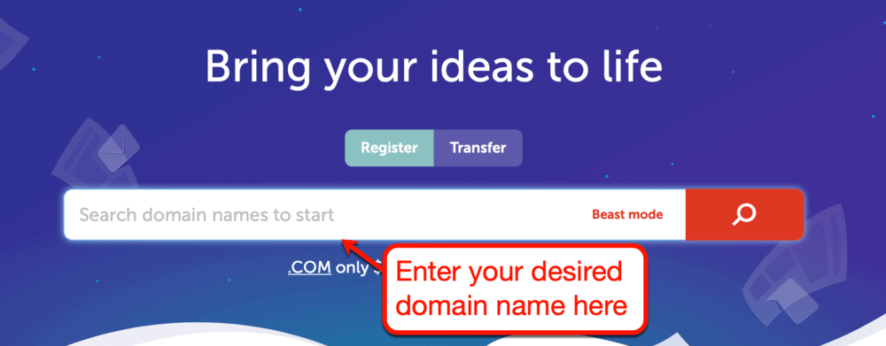 NameCheap domain search interface