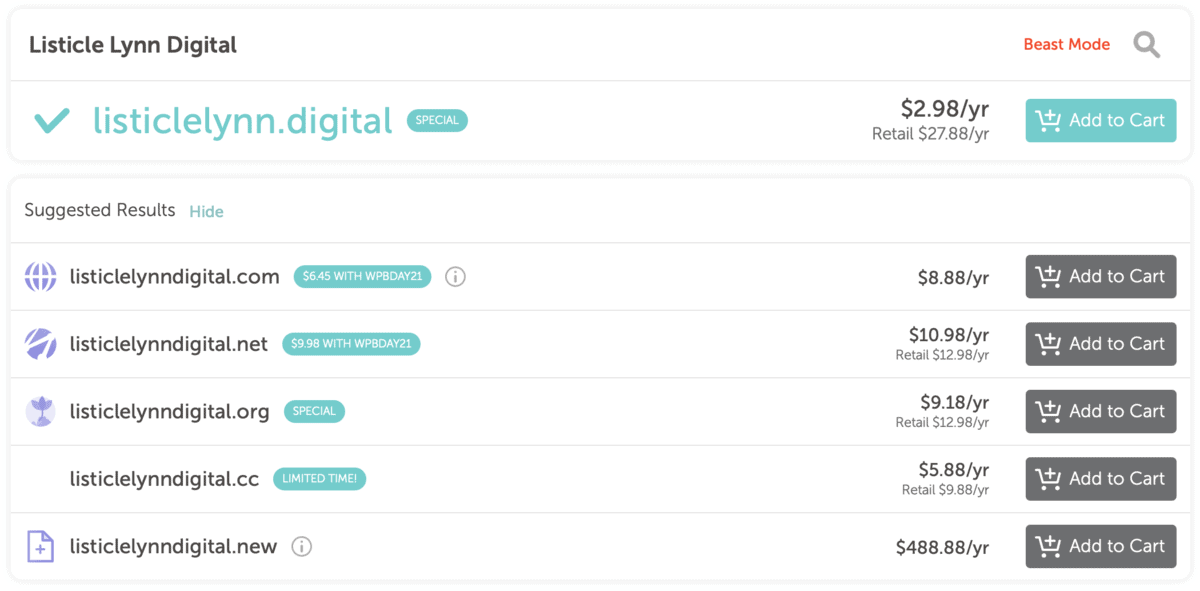 NameCheap Domain Name Suggestions