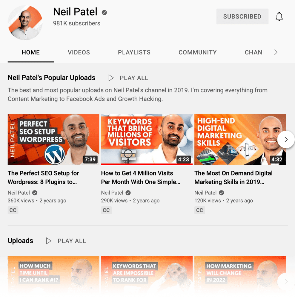 Neil Patel on YouTube