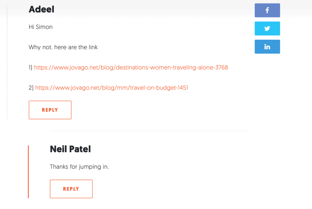 Neil Patel Responding to his Blog Comments