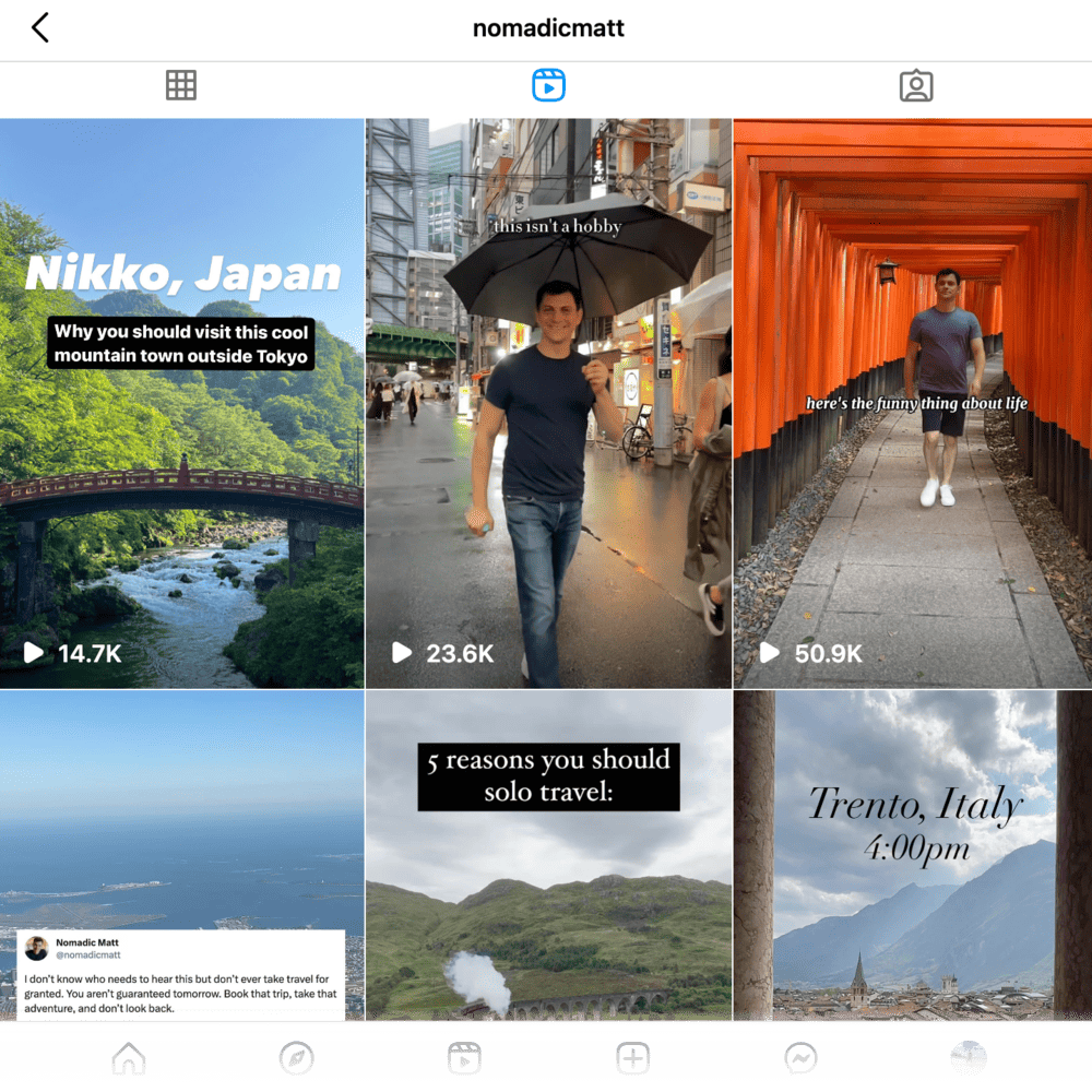 Nomadic Matt's Instagram Reels.