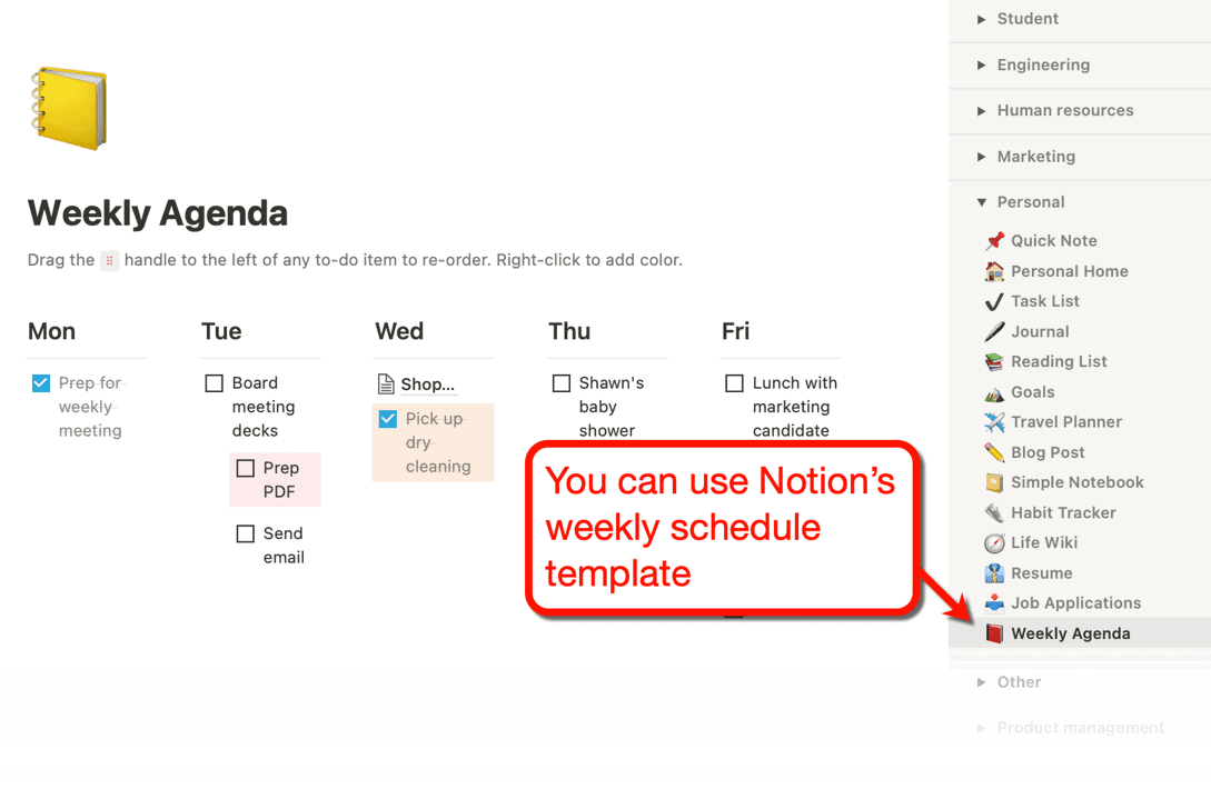 Notion Weekly Schedule