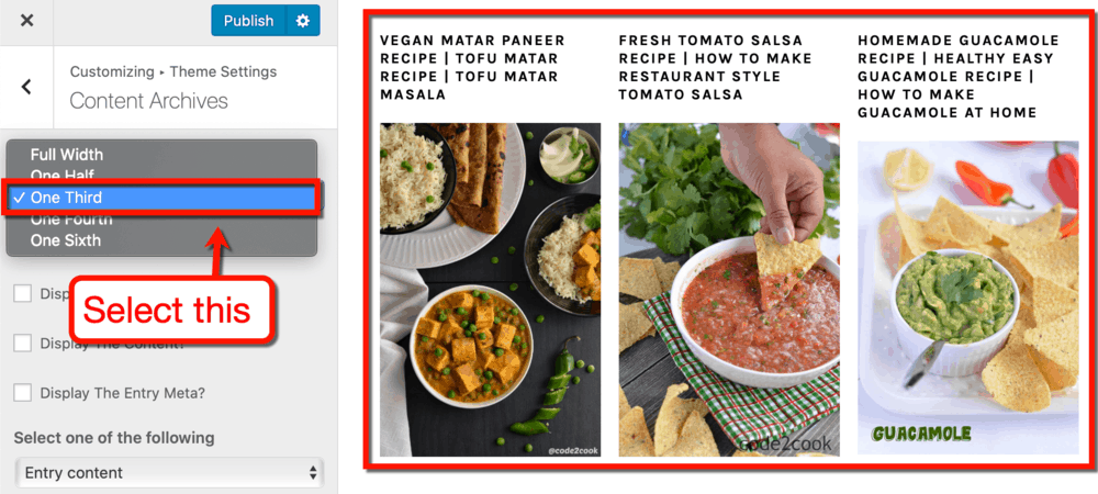 Foodie Pro Grid Display Settings