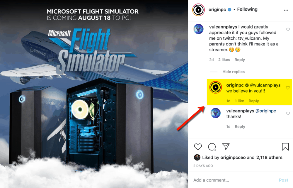 Origin PC responding to comments