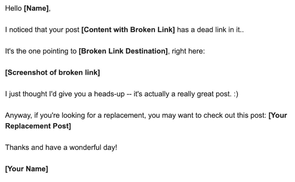Outreach Email Sample for Broken Link Building