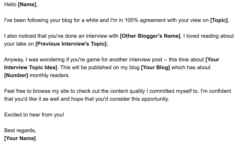 Outreach Email Sample Interview Post