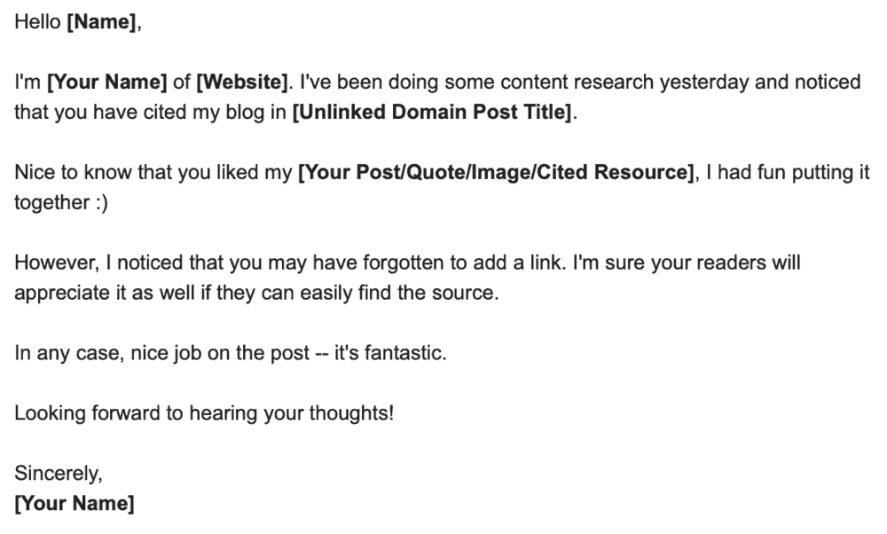 Outreach Email Sample for Unlinked Brand Mentions