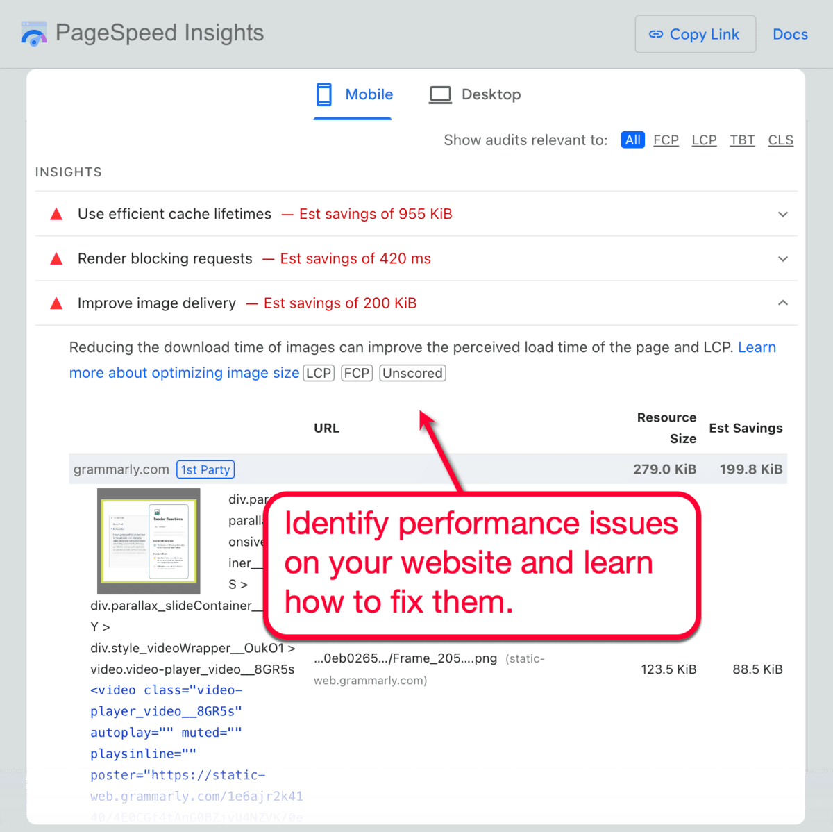 PageSpeed Insights Metrics