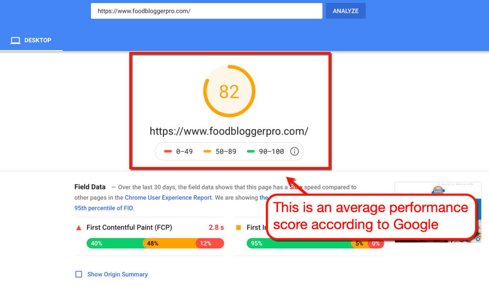 PageSpeed Insights Food Blogger Pro Performance Report