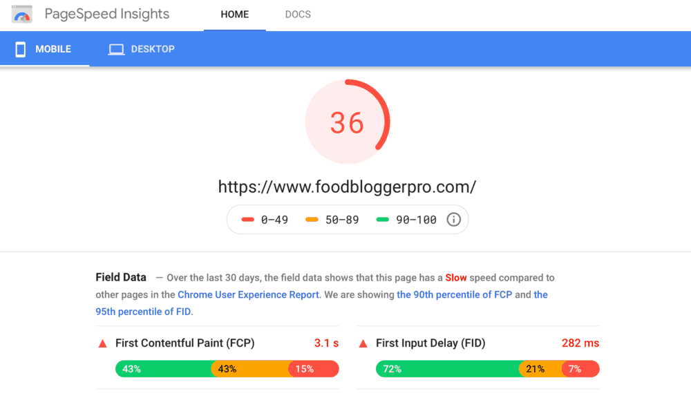 Food Blogger Pro Mobile performance