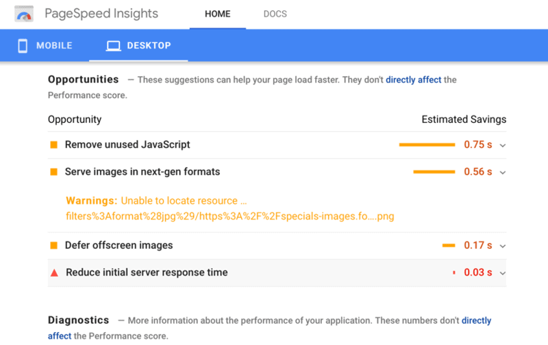 PageSpeed Insights Suggestions
