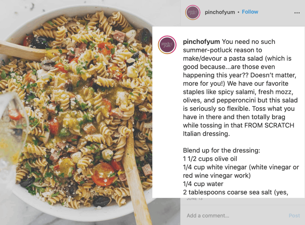 Pinch of Yum Instagram Post