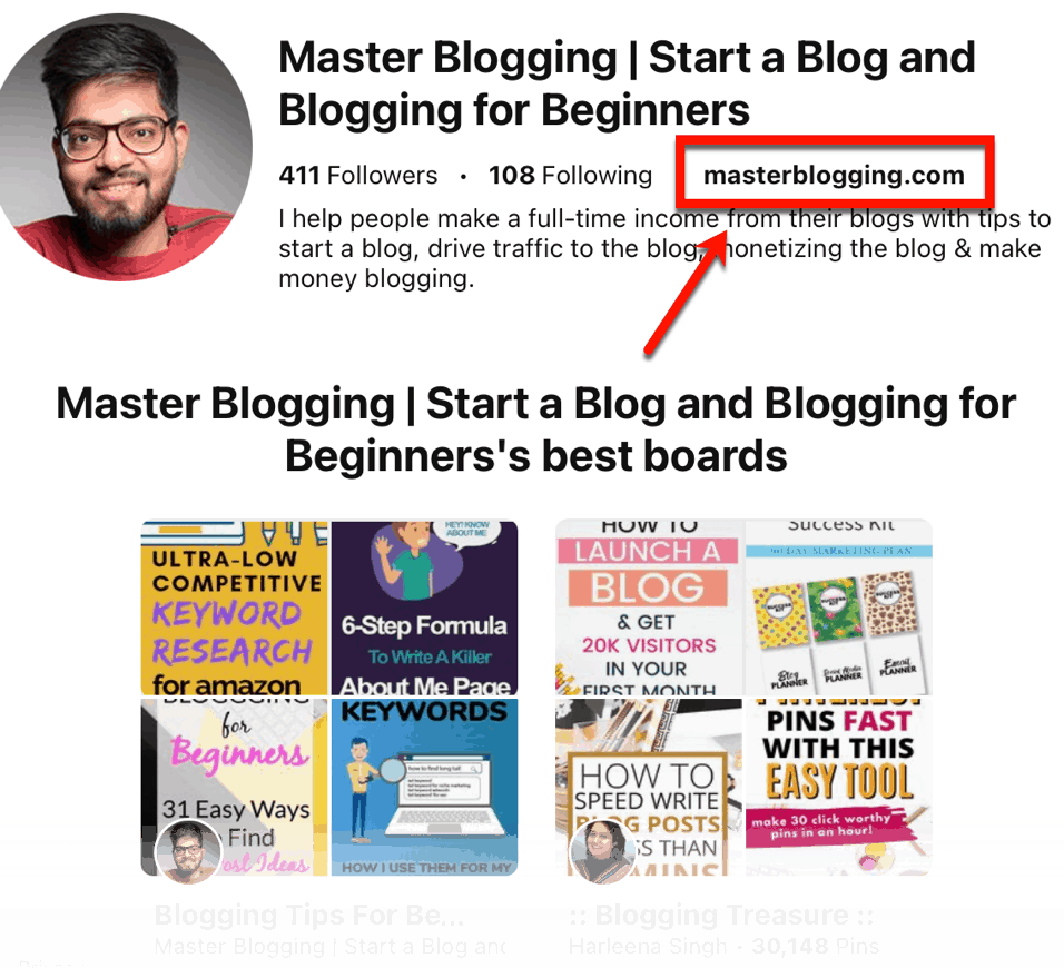 Link to My Website from Pinterest