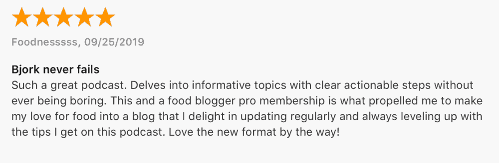 Food Blogger Pro Podcast Testimonial
