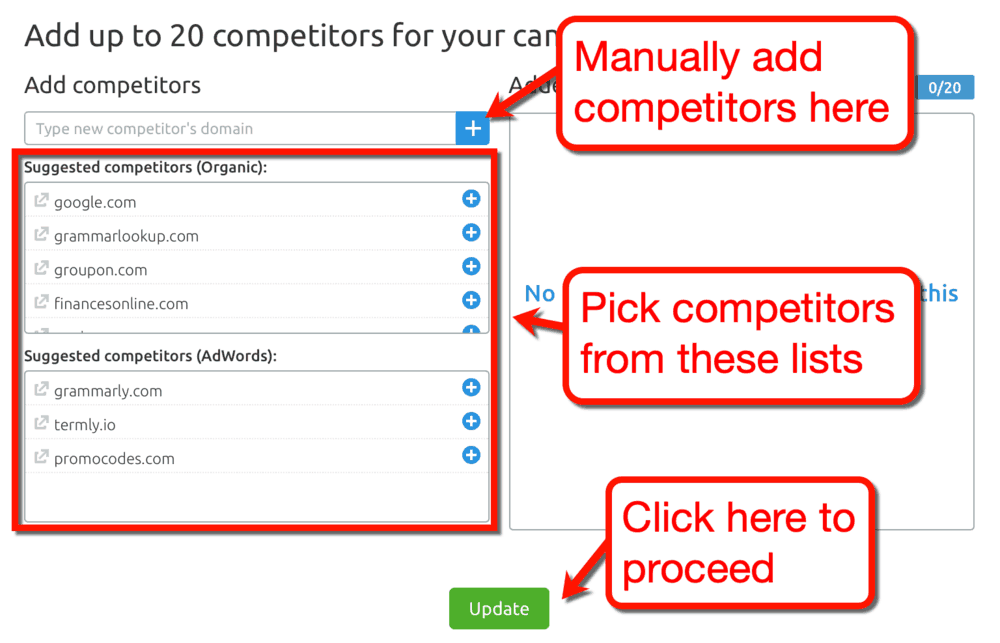 Position Tracking Ways to Add Competitors