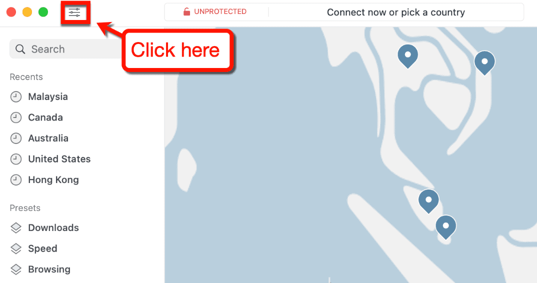 NordVPN Preferences Button