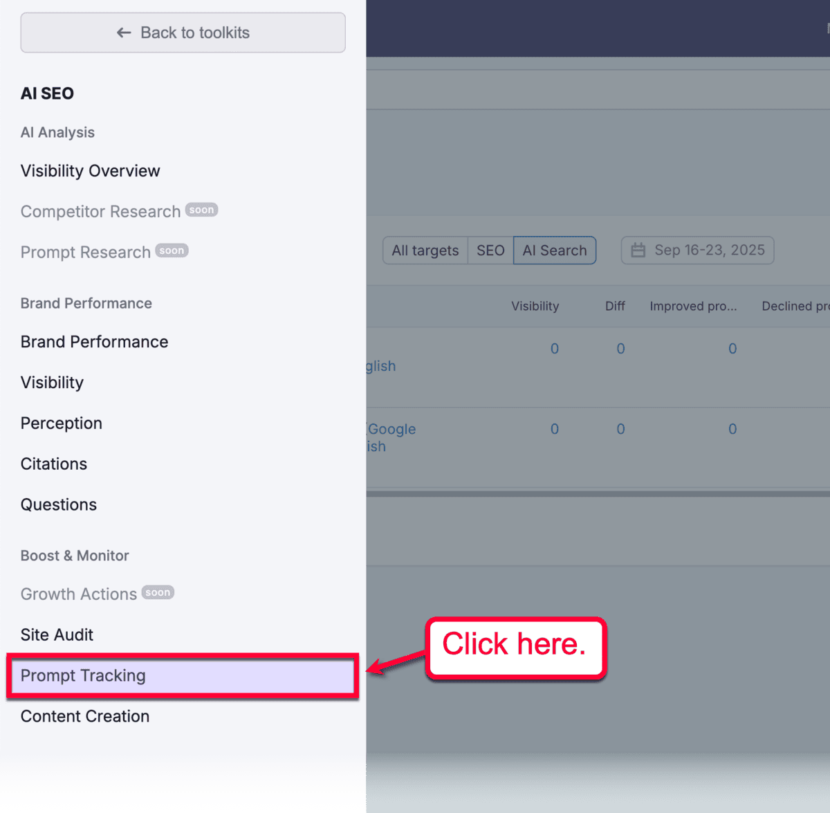 Prompt Tracking Menu Item