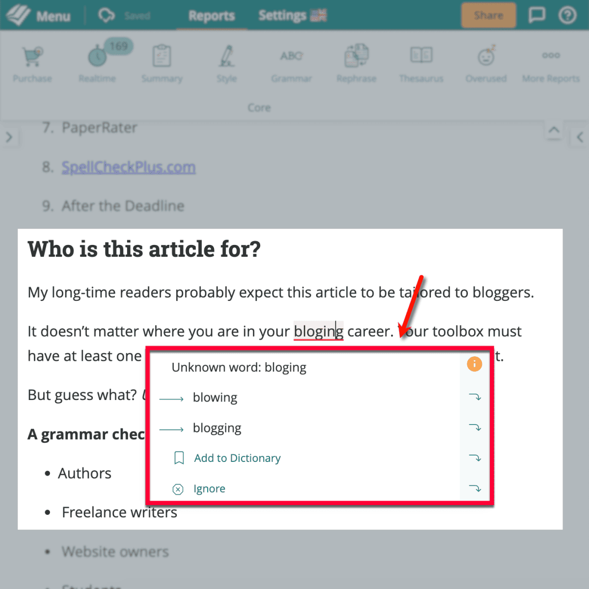 ProWritingAid Correction Suggestions