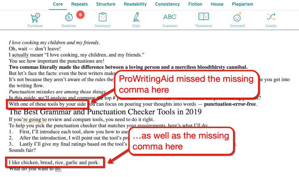 ProWritingAid Missed Errors