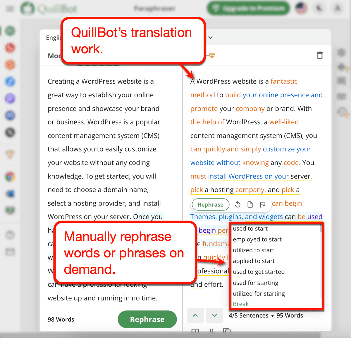 QuillBot translation sample