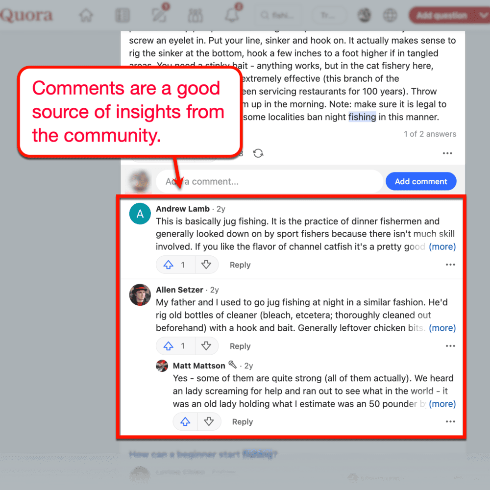 Checking Quora comments for insights